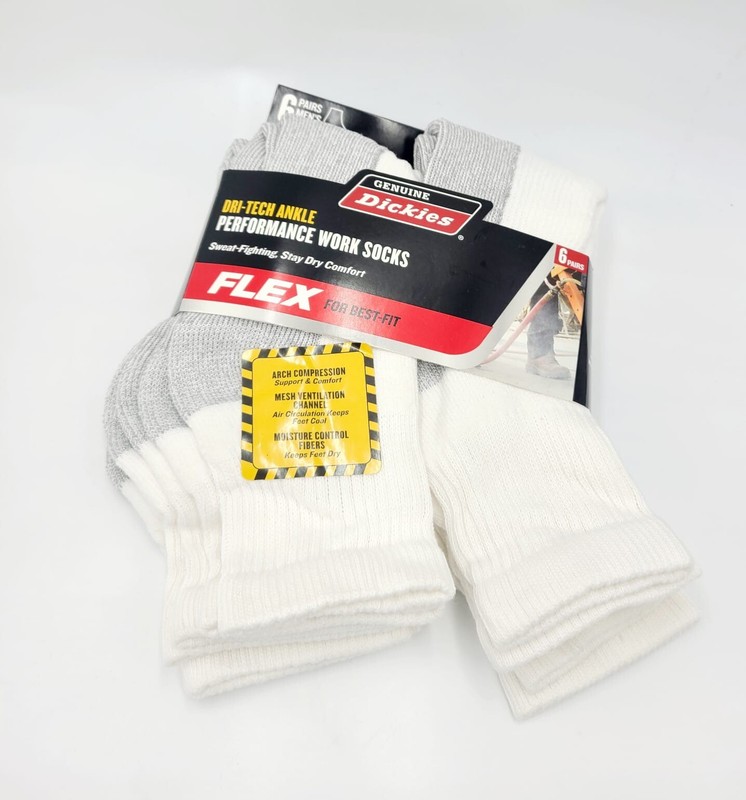 Dickies Men's Dri-tech Moisture Control Ankle Socks 6 Pairs Size 6-12 White/Gray gallery