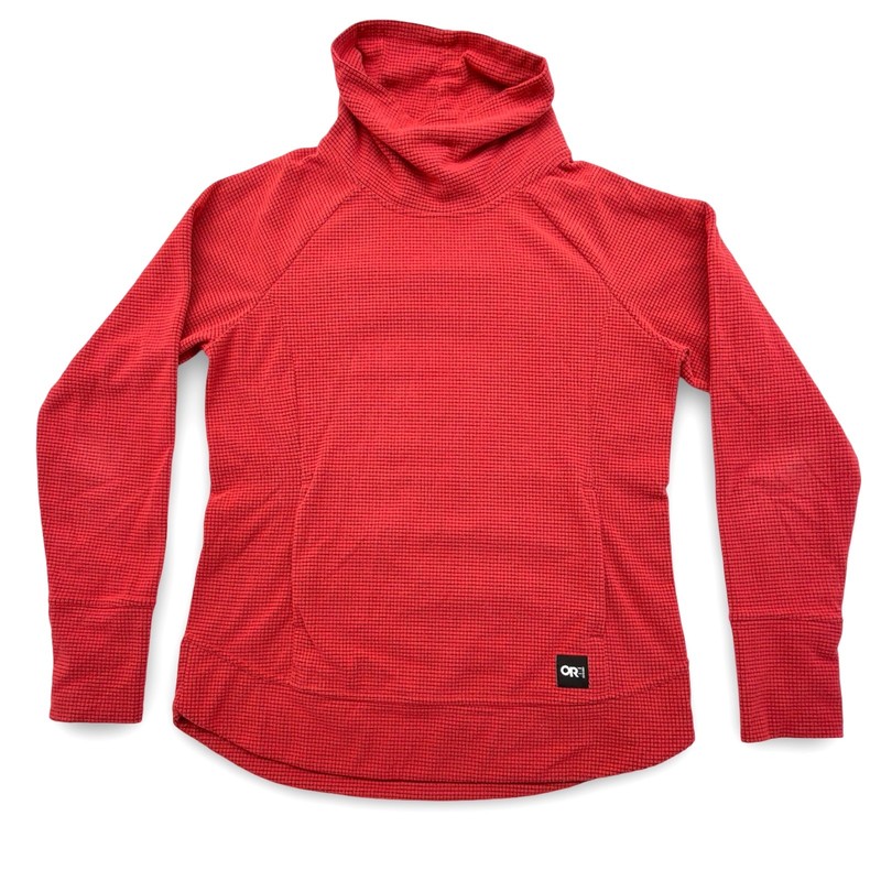 Outdoor Research Fleece Pullover Cowl Trail Mix Womens Medium Red Grid Sweater