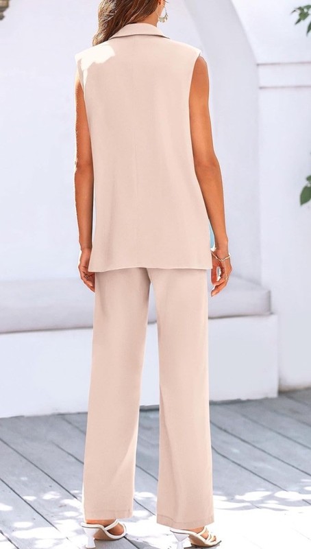 PRETTYGARDEN Women's 2 Piece Sleeveless Suit Vest and Wide Leg Pants Blazer Sets gallery