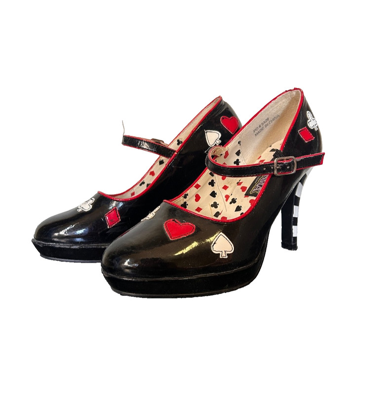 Funtasma pumps Contessa-57 Queen of Hearts heels black red faux patent size 7
