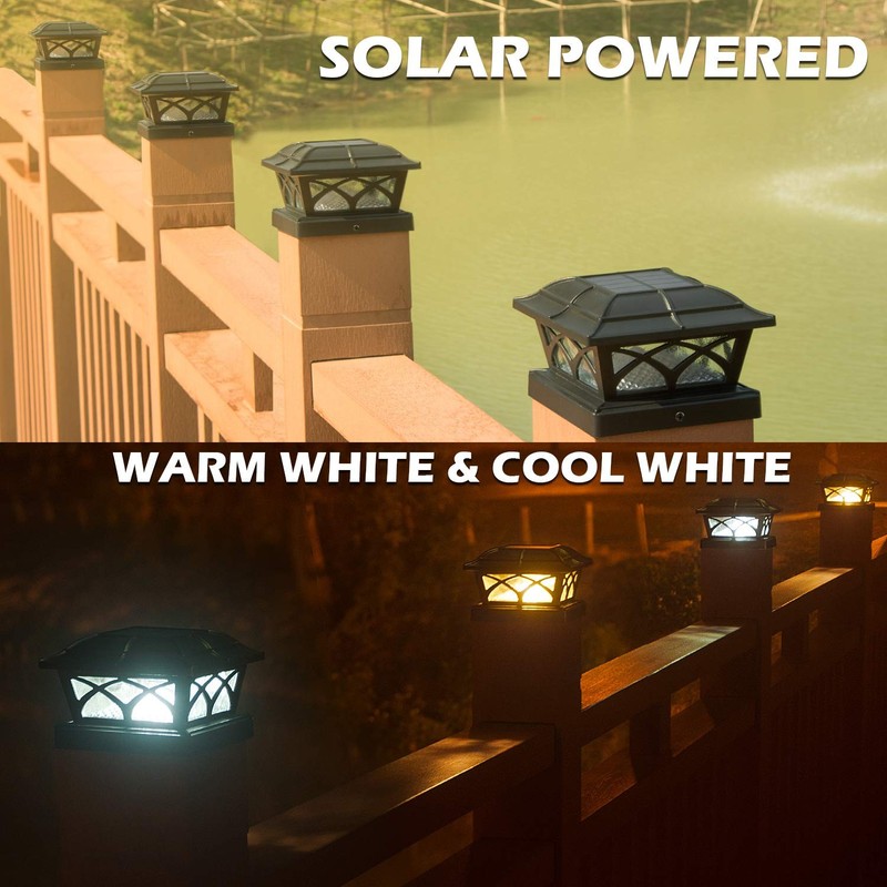 SIEDiNLAR Solar Post Cap Lights Outdoor Glass 2 Color Modes 8 LEDs for 4x4 5x5 6 gallery