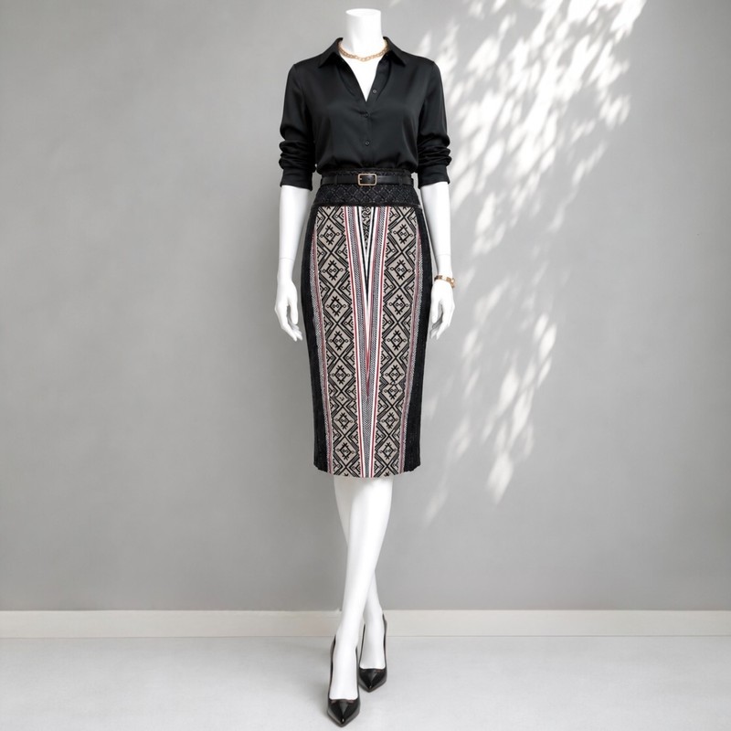 Byron Lars Beauty Mark Pencil Skirt 4 Black Lace Tribal Retro Business Casual