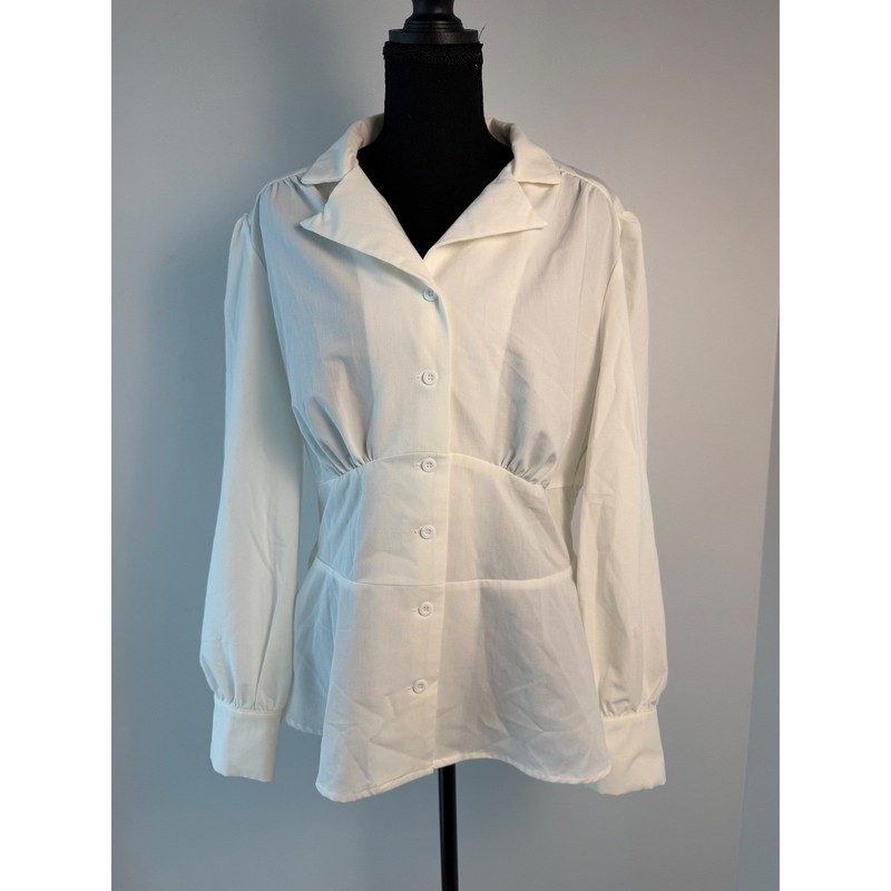 Cottagecore Regencycore Prairie Milkmaid White Peplum Smocked Waist Blouse L