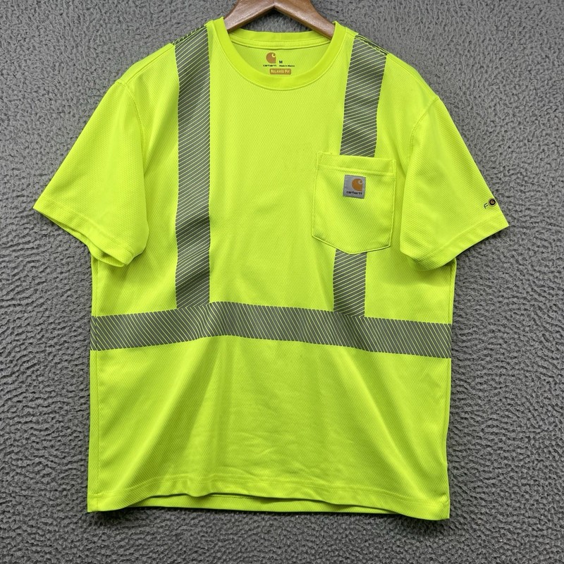 Carhartt Reflective Shirt Mens Medium Neon Yellow Pocket T High Visibility Work