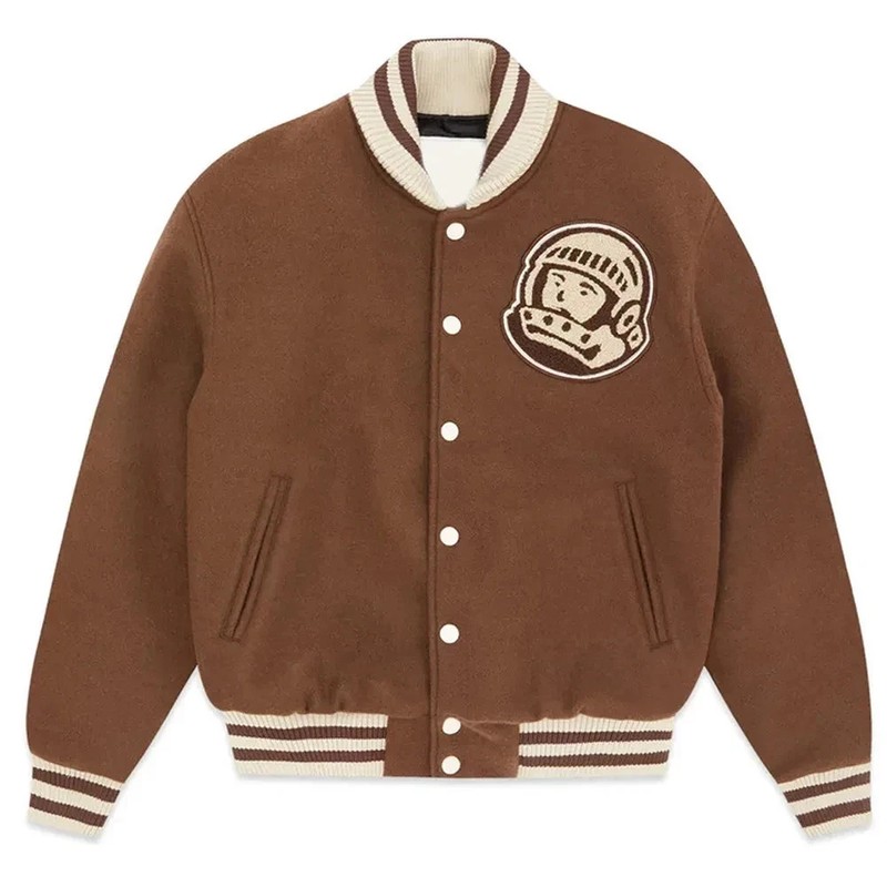 Billionaire Boys Club Brown Wool Varsity Jacket Men’s Snap Button Bomber Coat