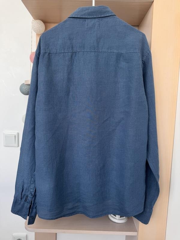 mens harris wilson shirt navy linen L gallery