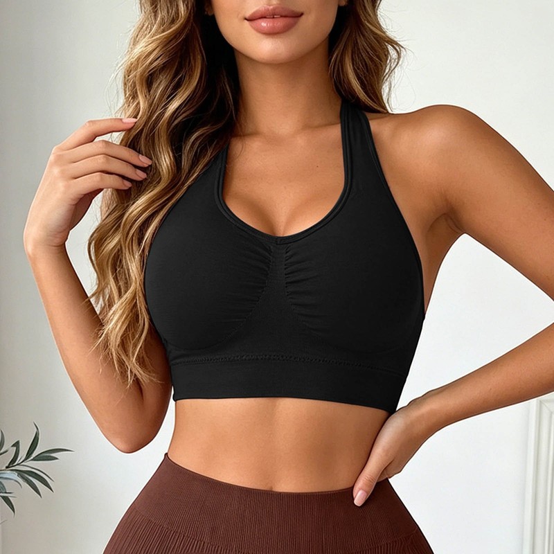 Women Seamless Racerback Sports Bra With Removable Cups High Support Workout Top