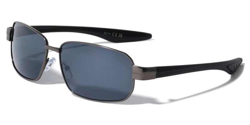 Mens Classic Rectangle Shape Sunglasses Gray Metal Frame Tinted UV400 Lens