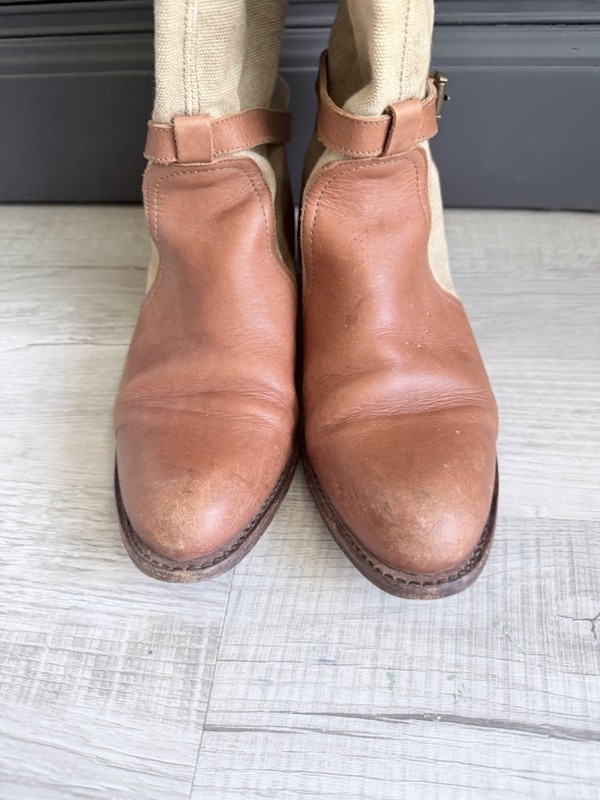 Frye Canvas Riding Boots Womens 9 Tan Leather Canvas Tall Boots gallery