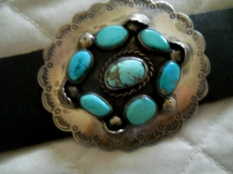 Native American Navajo Turquoise Cluster Sterli Silver 9- 2.8" Conchos Belt 576g gallery