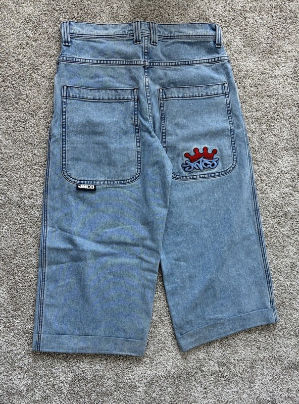 JNCO Men’s Blue Wide-Leg Denim Jeans Relaxed Fit Mid Rise Logo 5-Pocket