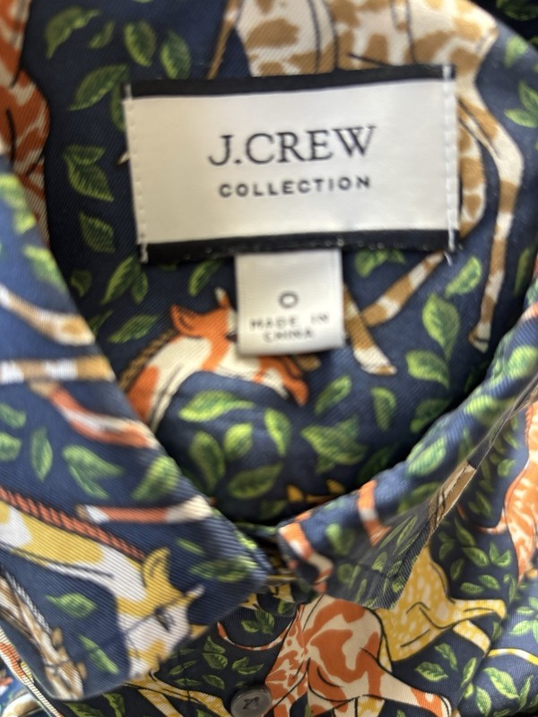 J. Crew Collection Giraffe Print Silk Twill Button Up Shirt Size 0 Long Sleeve gallery