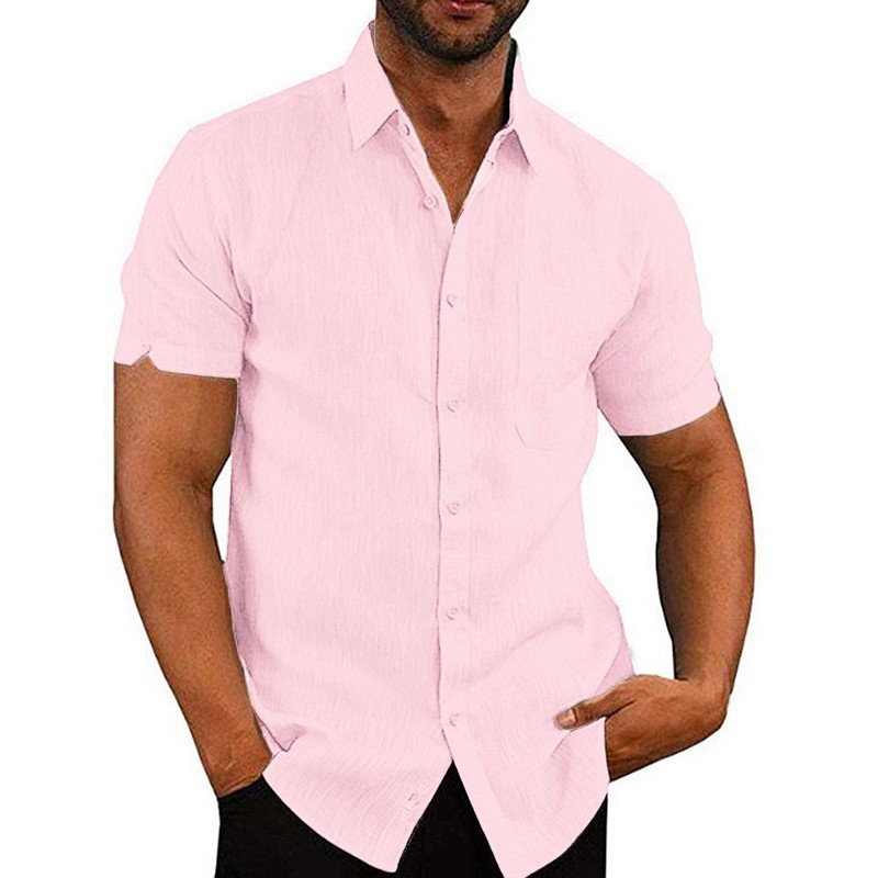 Mens Solid Short Sleeve Button Turn Down Collar Casual Blouse Casual T-shirt Top gallery