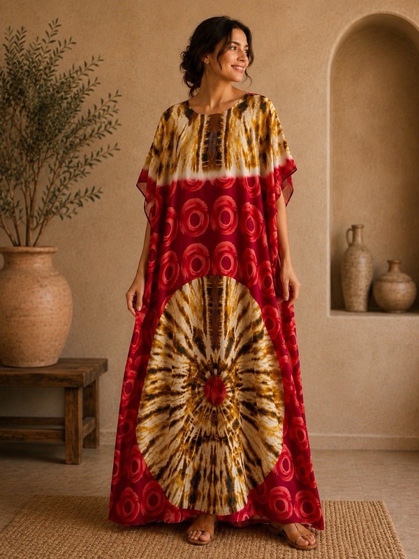 Long Nice has cotton in itKaftan Dress Geometric with scarf Boat Neck One Size