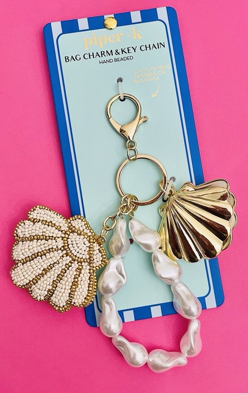 NEW Piper K Seashell Beaded Shell Pearls Bag Charm Keychain
