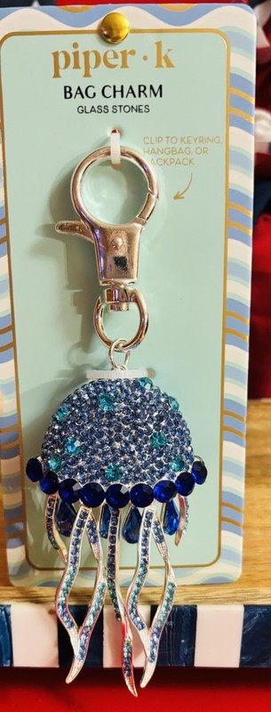 💙NWT Piper K Blue Rhinestone Jelly Fish Bag Charm / Keychain