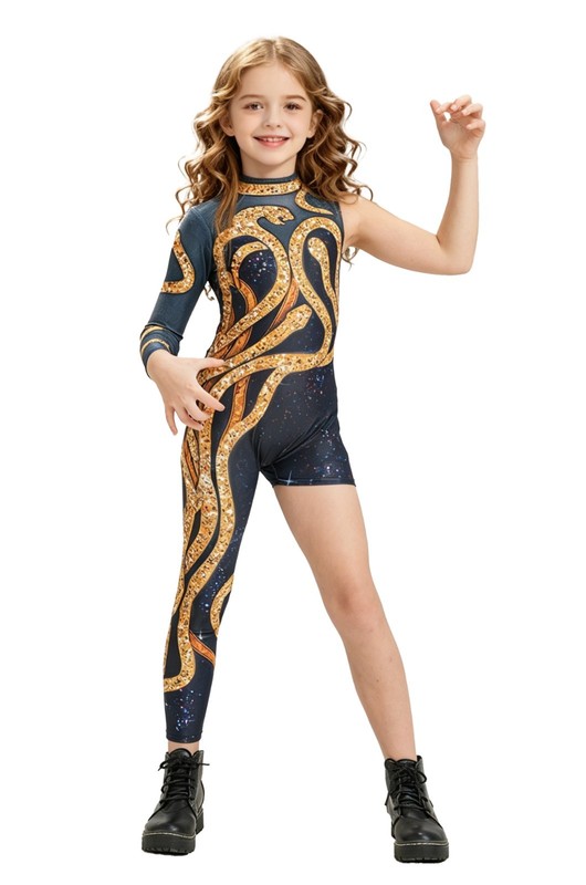 Girls Reputation Costume Gold Snake Bodysuit Halloween Dress Up gallery