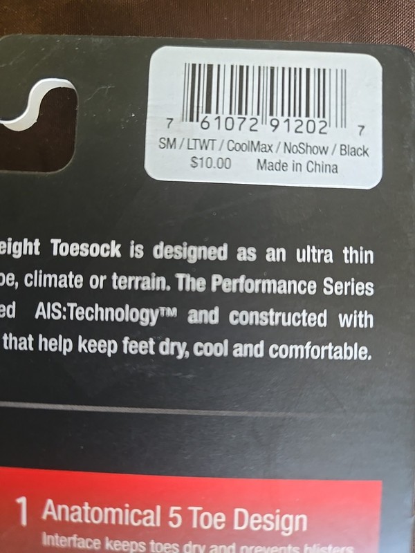 Injinji Toe Socks Performance Light Weight Black Small, No Show Length New gallery