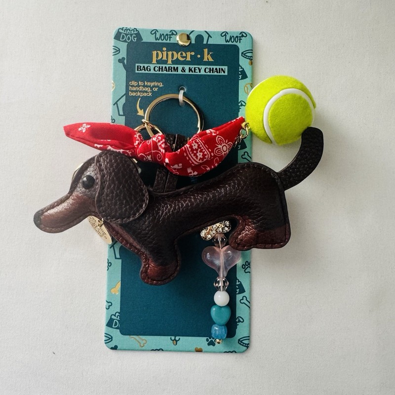 Piper K New Dachshund Bag Purse Charm Tennis Ball Bandana Bone Keyring Keychain