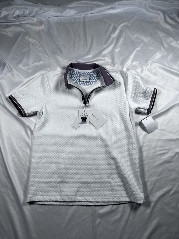 Denim & Flower Ricky Singh White Short Sleeve 1/4 Zip Knit Polo 13/14 CM164