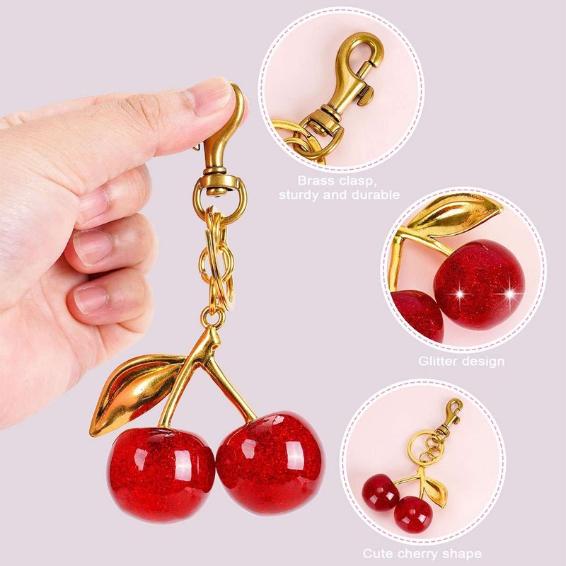 Cute Cherry Bag Charm KeyChain For Coach Glitter resin and metal Brass Key Chain gallery