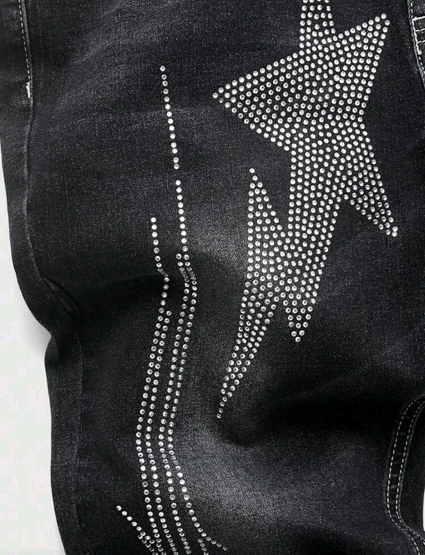 New Men Luxury Jeans Diamond Stars Rhinestones Black Denim Trousers High Quality gallery