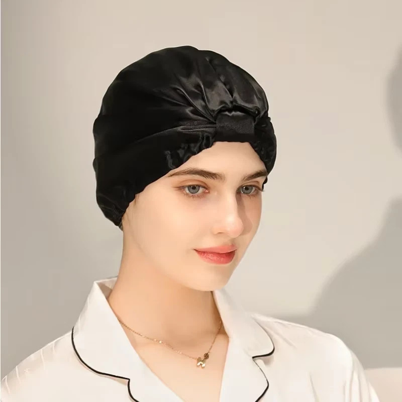 Pure Silk Night Caps Mulberry Silk Sleeping Bonnet Hair Loss Hat Natural Silk Tu gallery