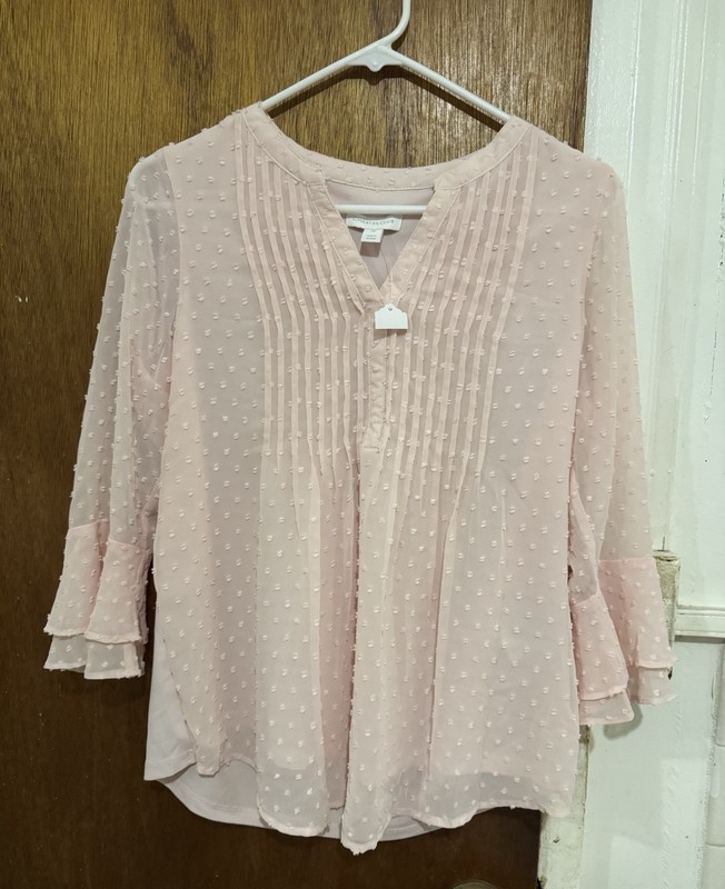 CHARTER CLUB Women Petites Small Pink V Neck Bell Sleeve Blouse