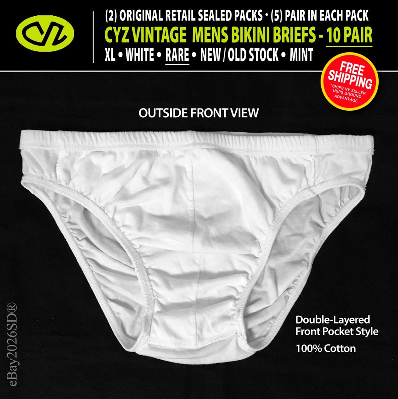 20 Pair • Mens "CYZ" Bikini Briefs • NOS • WHT XL • w/Retail Package • Free Ship gallery