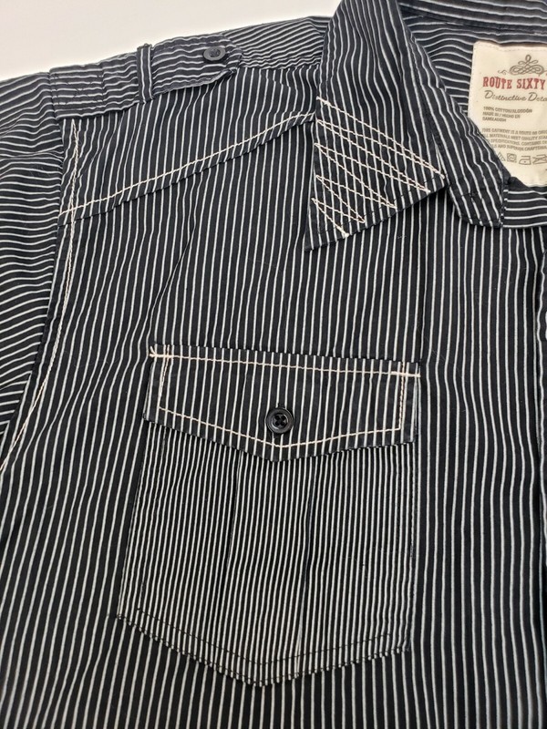Route Sixty Six Men's Shirt Size L Large Black Strip Button Short Sleeve Detail gallery