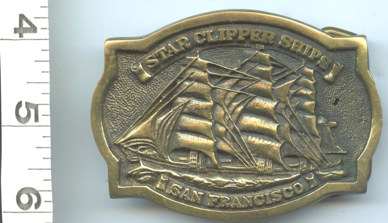 VINTAGE STAR CLIPPER SHIPS SAN FFRANCISCO BELT BUCKLE SOILID BRASS 70’s FASHION