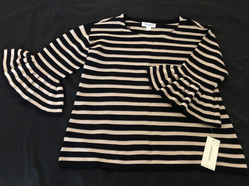 NWT. JOHN PAUL RICHARD WOMENS KNIT SWEATER BLACK GOLD STRIPES SIZE PL