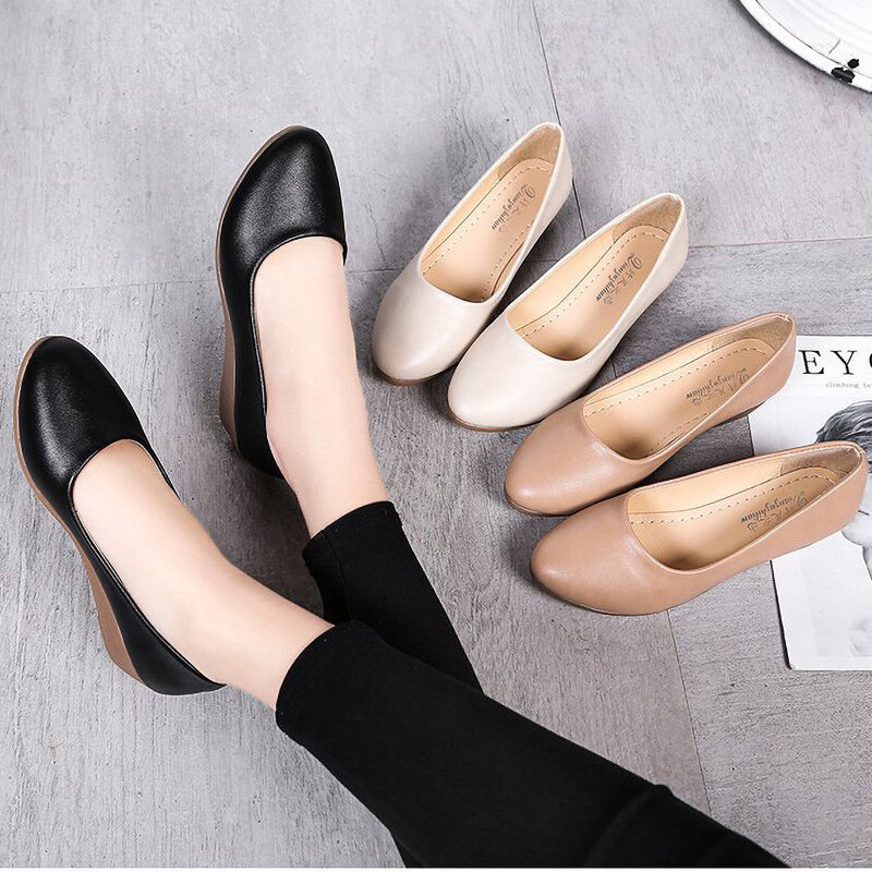 Womens Pumps Shoes Slip On Wedges Non-Slip Round Toe Casual Walking Low Heels