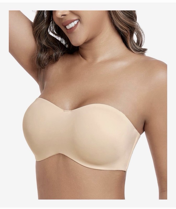Seamless Beige Strapless Bra Silicone Anti-Slip Detachable Strap Underwire