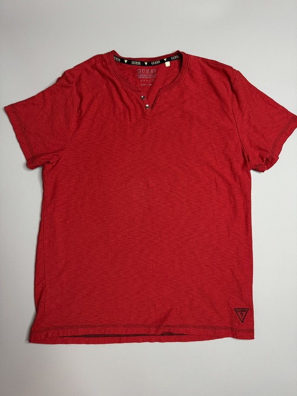 Vintage Guess Shirt Mens L-XL Red V Neck Golf Summer Fashion Y2K Shirt