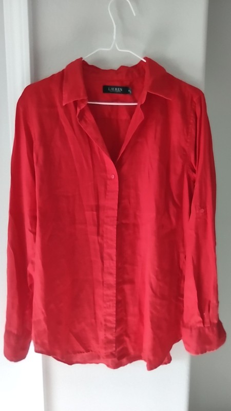 Lauren Ralph Lauren Men’s Red Solid Point Collar Long Sleeve Button-Up Shirt M