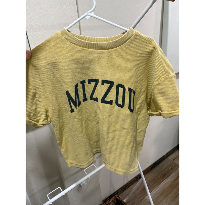 Chick-a-d Mizzou Tigers Mustard Yellow Corded Cropped Cuffed Sleeve Tee Small