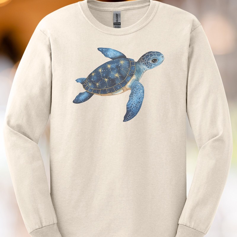 Starry Sea Turtle Shirt Celestial Ocean Animal Long Sleeve Graphic Tee Sea Life