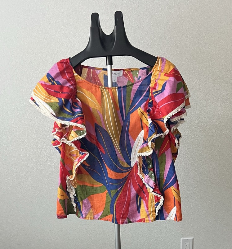 Marc New York Tropical Ruffle Blouse L NWT Swiss Dot Cotton Blouse Top MJ4MT596