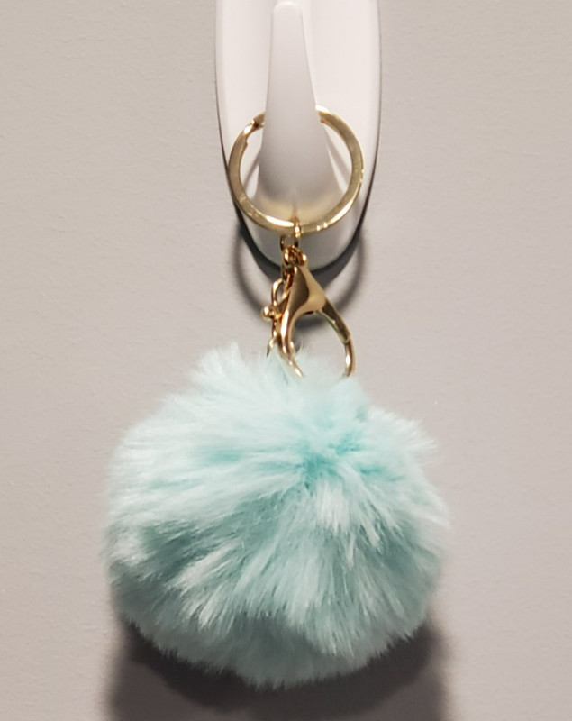Plush Keychain Sky Blue Key Fob Fluffy Soft Ball Key Ring Pom-Pom Purse Charm