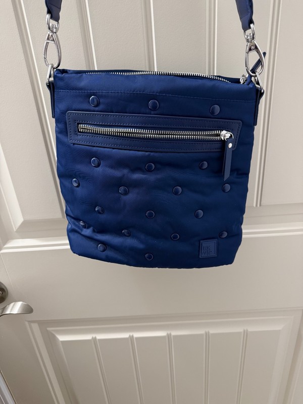 IHKWIP Luxe Dot Crossbody Bag Midnight Blue bag w RFID 11x4x10 w strap 28-56 in.