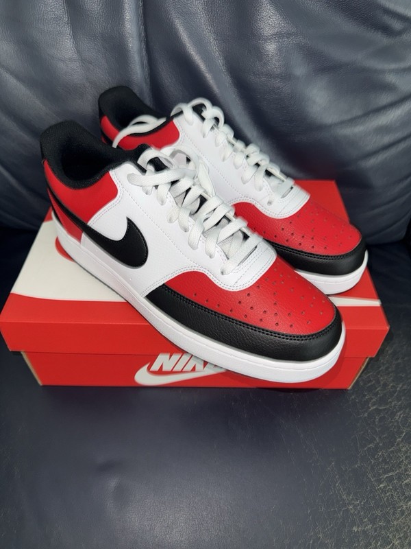 Nike Court Vision Low Sneakers Men’s Size 12 Red White Black IO9112-657 NEW