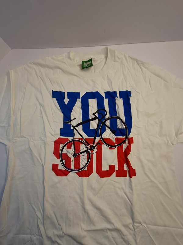 Mighty Healthy “You Suck” Bicycle Graphic T-Shirt Men’s XL White Cycling Tee
