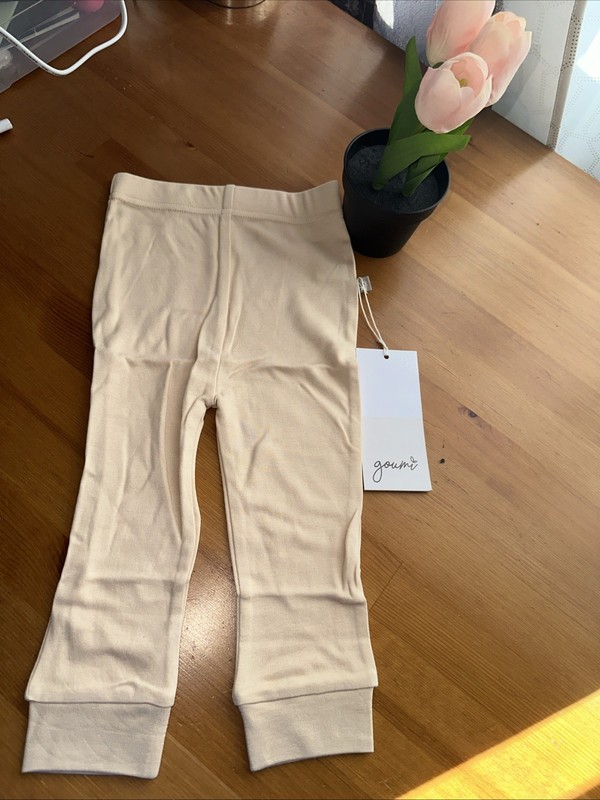 Goumi Kids Long-Wear Beige Tan Organic Cotton Leggings Size 12-18 Months