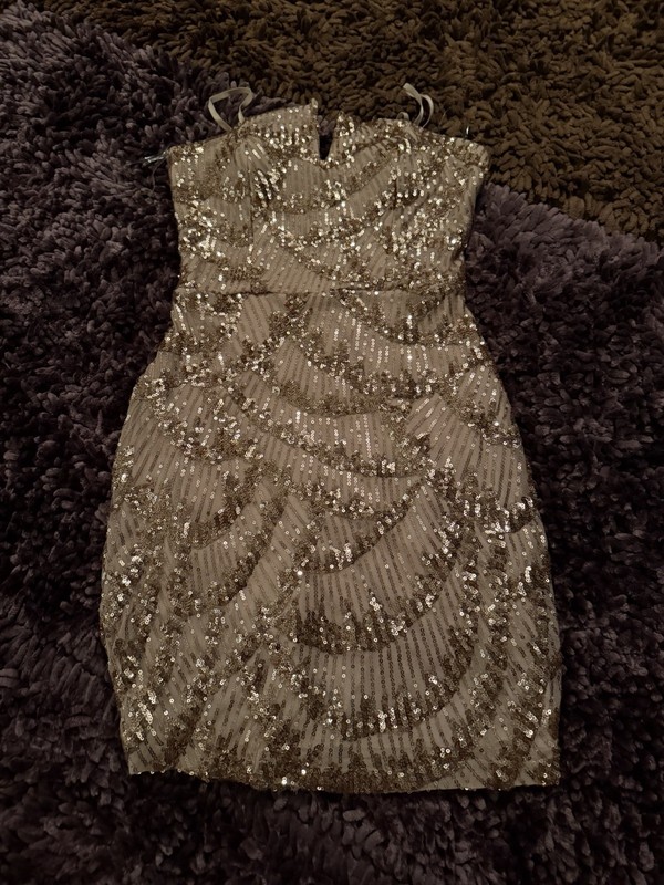 Emerald Sundae Gold Sequin Bodycon Mini Dress S Sweetheart Strappy Lined Zip