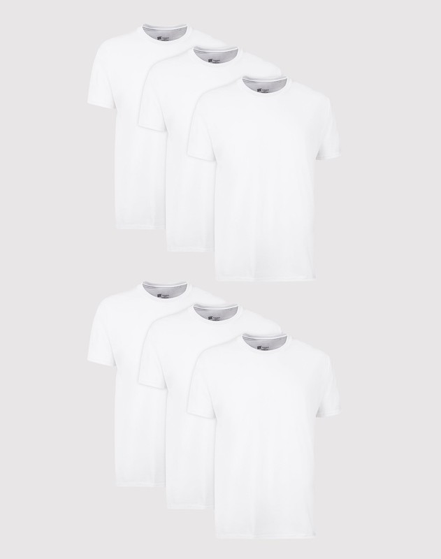 Hanes Men’s White Crewneck T-Shirt 6-Pack Undershirt Tee TAGLESS FreshIQ Comfort
