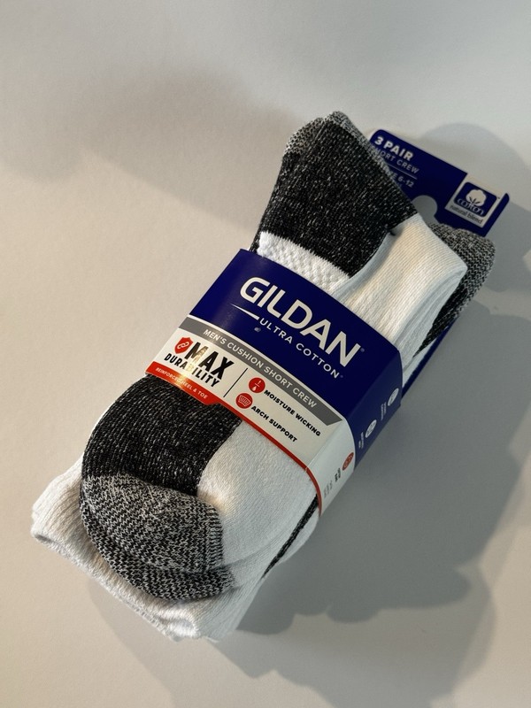 Gildan Ultra Cotton Men’s Cushioned Moisture Wicking Crew Socks 3 Pr 6-12