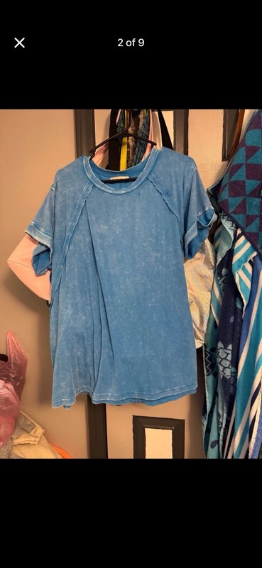 Zenana Blue Solid Knit Crew Neck Short Sleeve Pullover T-Shirt Women L/XL gallery