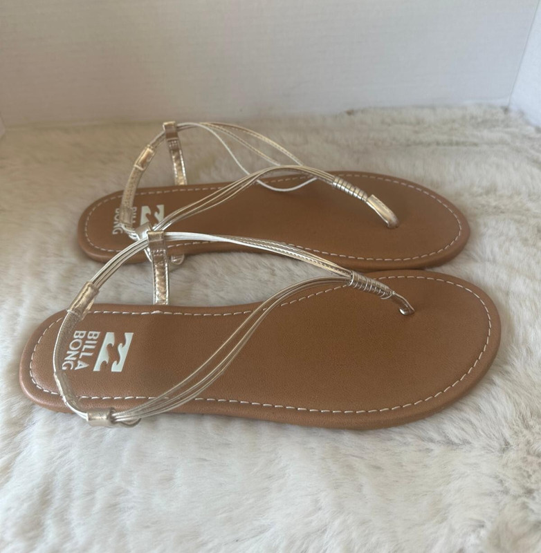 Billabong Strand Walk Sandals Womens 10 Platinum Strappy Thong Beach Boho