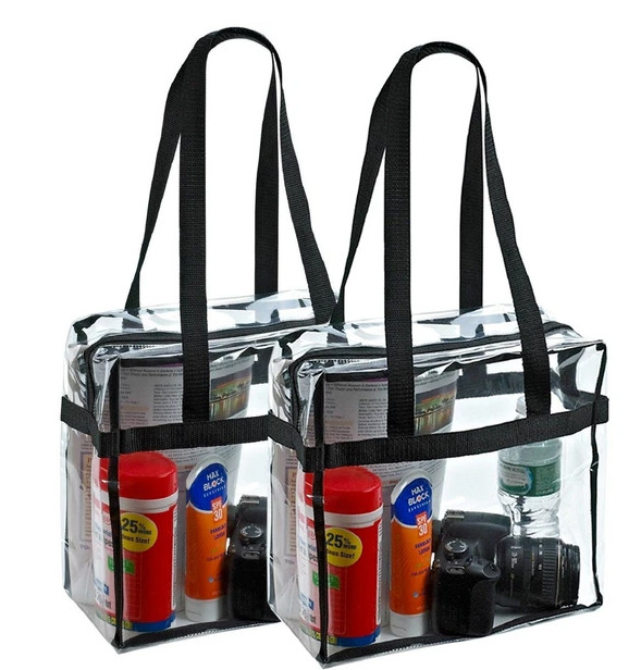 2PCS Clear PVC Tote Bag Set Stadium Approved Transparent Handbag Zip Closure Sec gallery